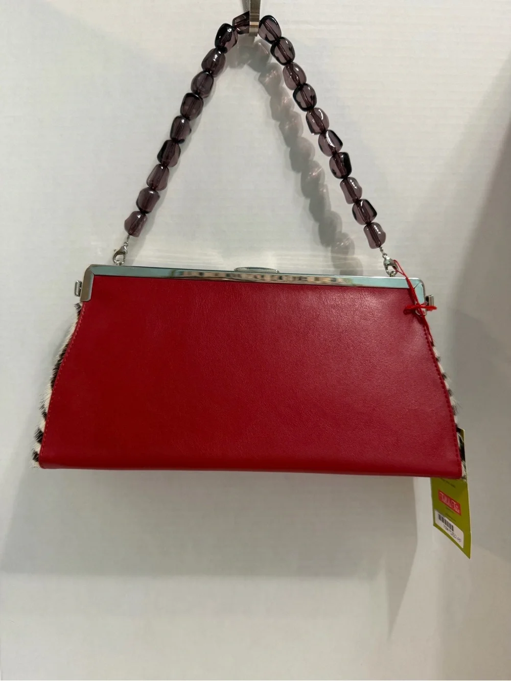 Tallula Tate Red/Zebra Structured Bead-Handle Shoulder Bag